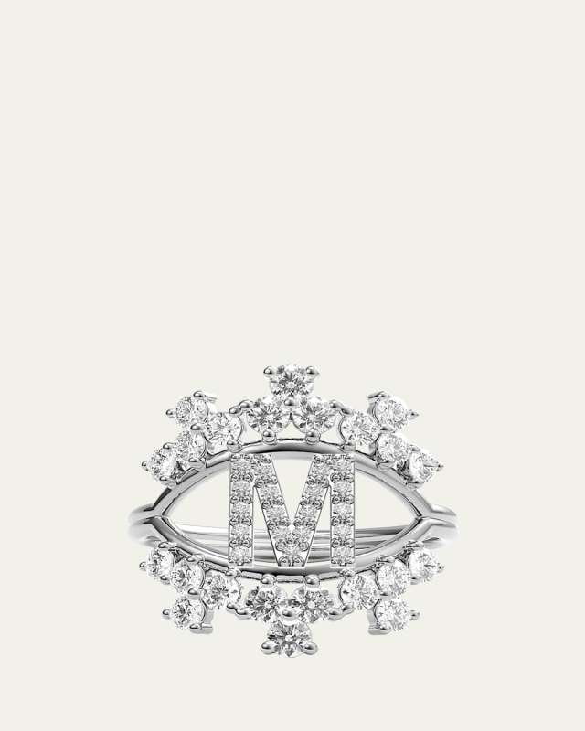 Sara 18K White Gold Diamond Ring, Letter M